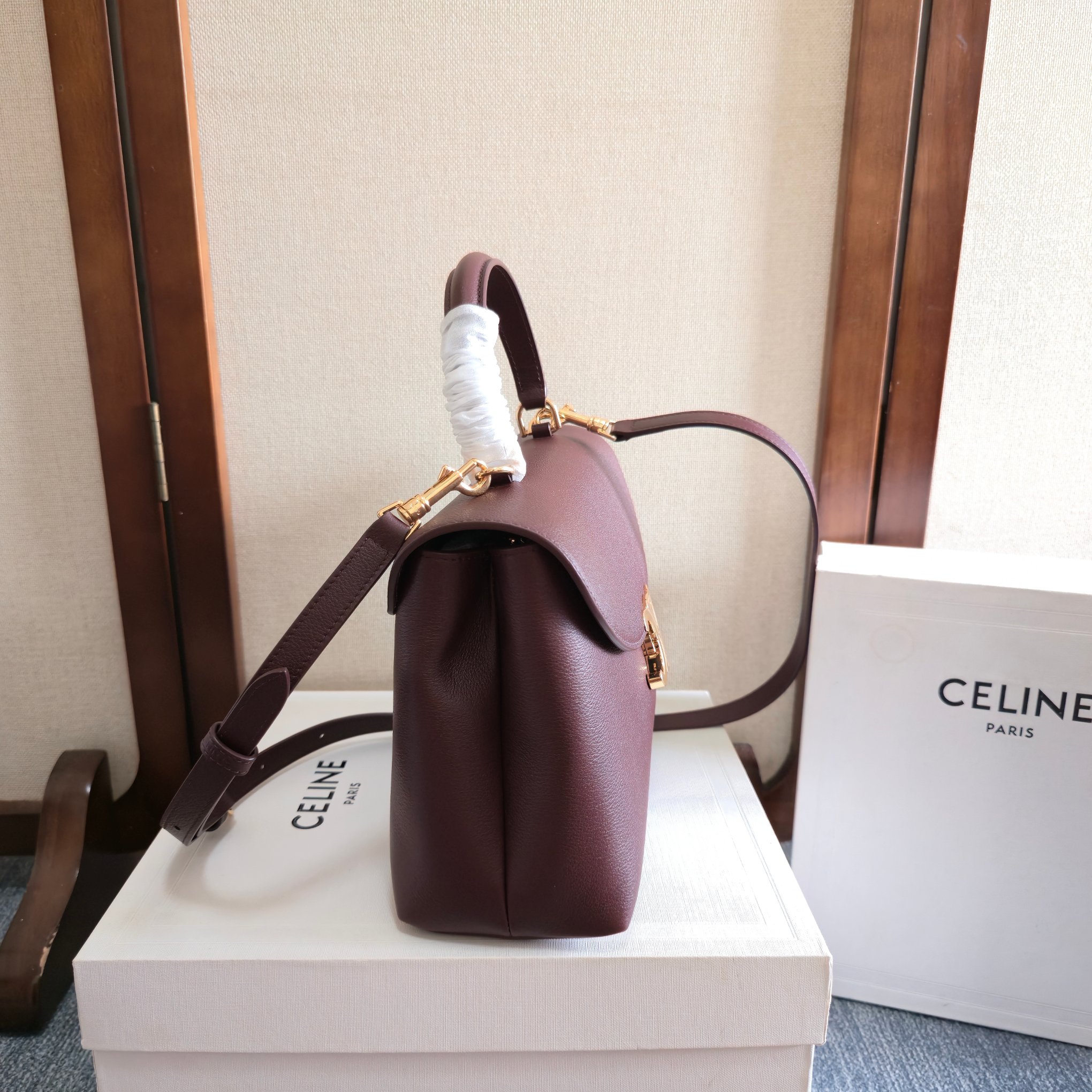Celine Medium Nino Bag in Supple Grained Calfskin-Chestnut