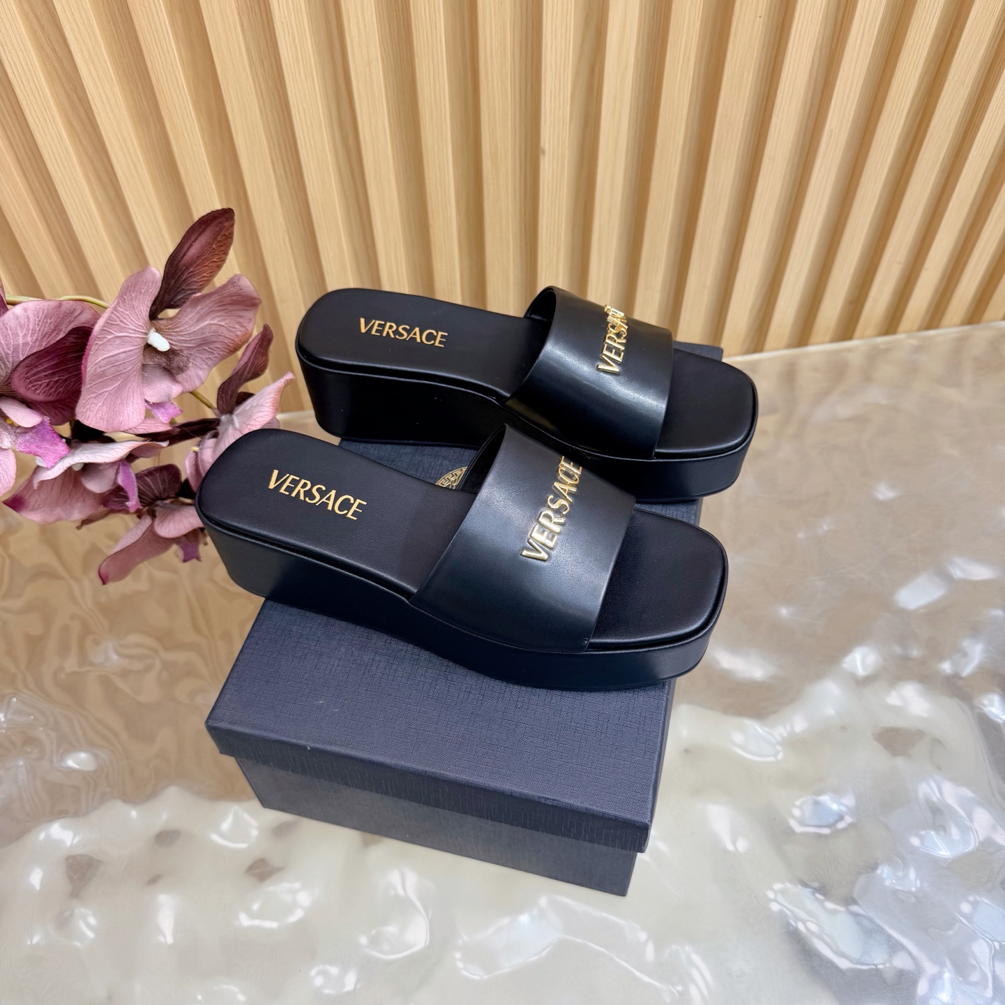 Versace Platform Leather Slides