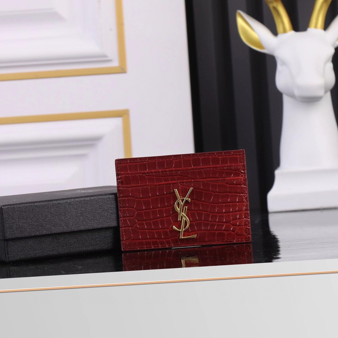 Saint Laurent YSL Crocodile Print Card Bags card holder wallet