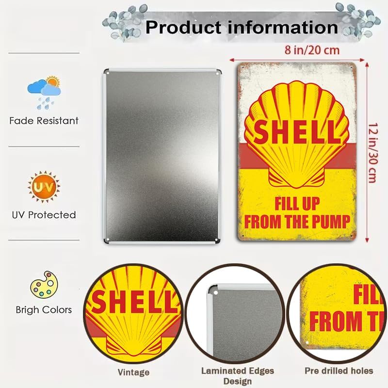 Vintage Metal Tin Signs Garage Signs, Man Cave Accessories Old Car Posters Motor Oil Antique Gas Oil Sign Tiki Bar Decor 8 x 12 Inch（5pcs）