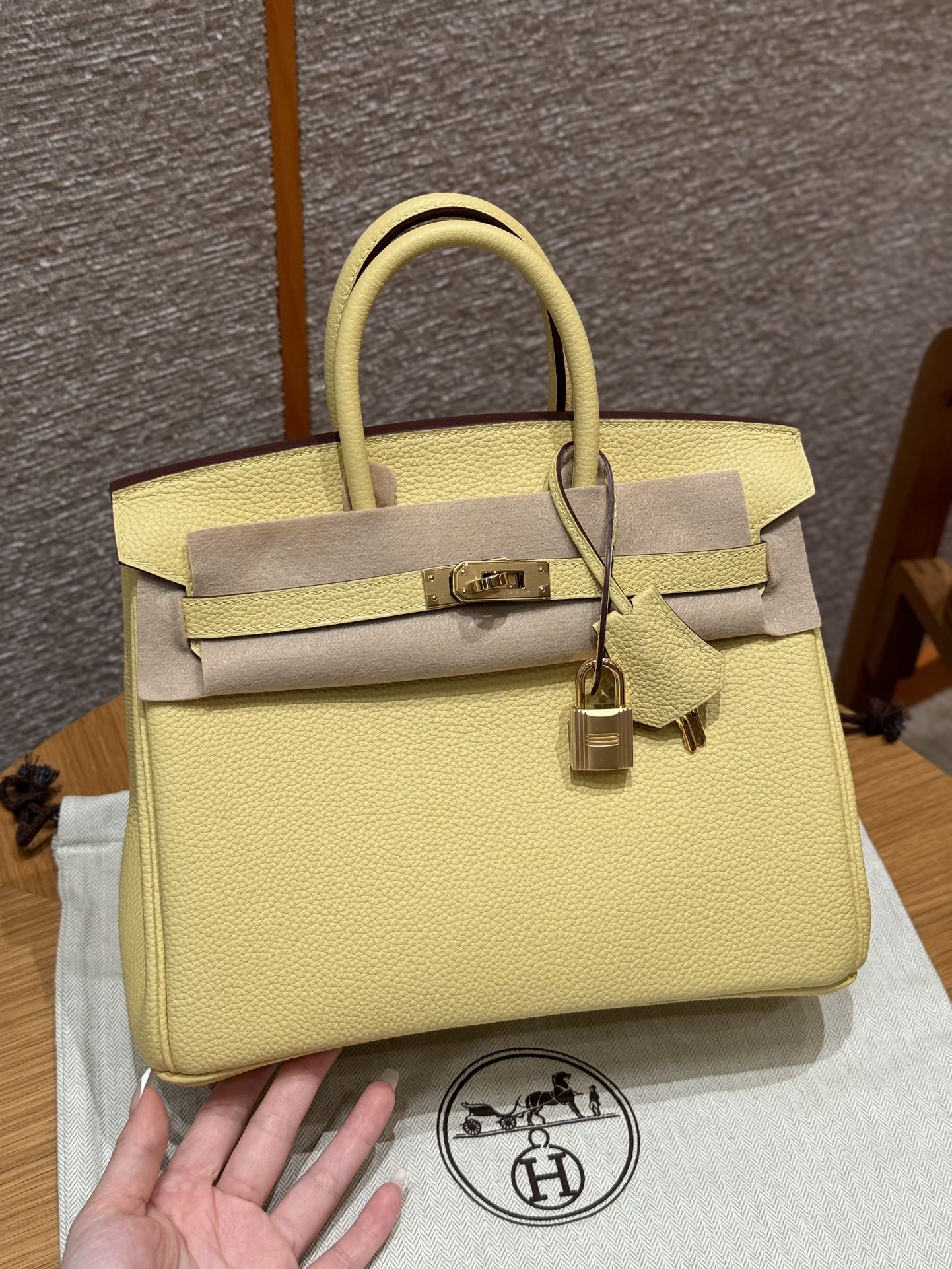 Hermes Jaune Poussin Togo Birkin 25 Bag