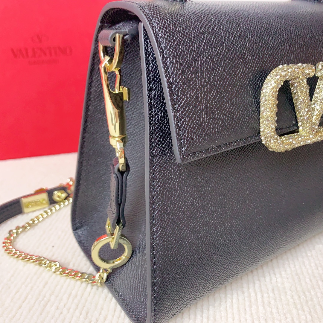 Valentino Garavani Vsling Top Handle bag in Calfskin and crystals-Black