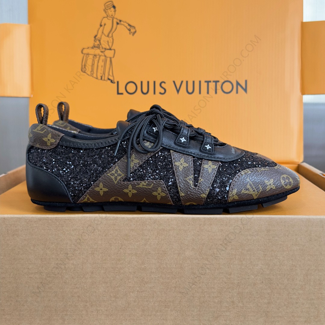 Louis Vuitton LV Monogram Glitter Brown Monogram Canvas Run Away Low Top Ballet Sneakers - KAIROO