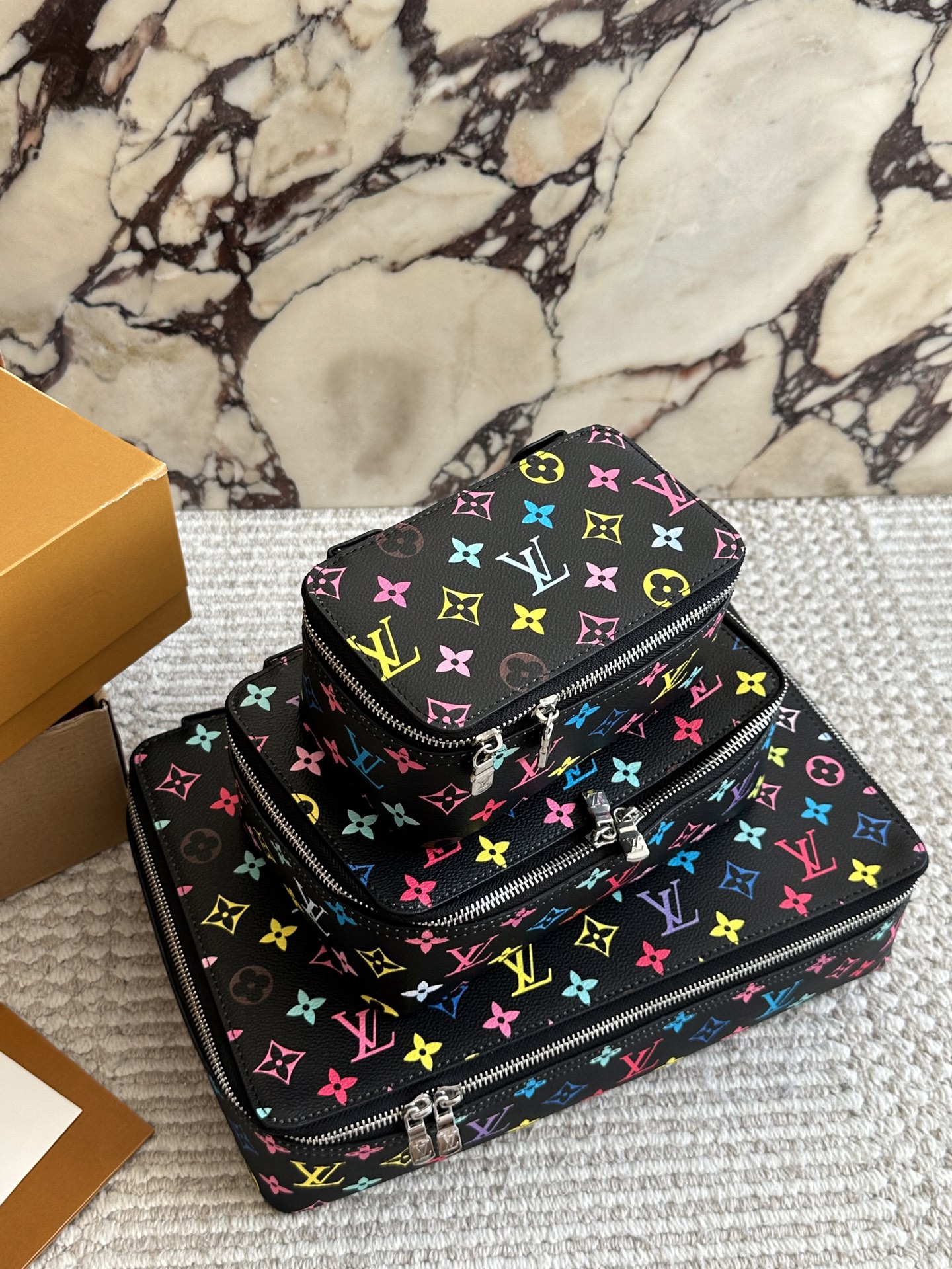 Louis Vuitton LV x TM Black Multicolore Canvas Nice Vanity Jewelry Case Travel Top Handle Bag - KAIROO