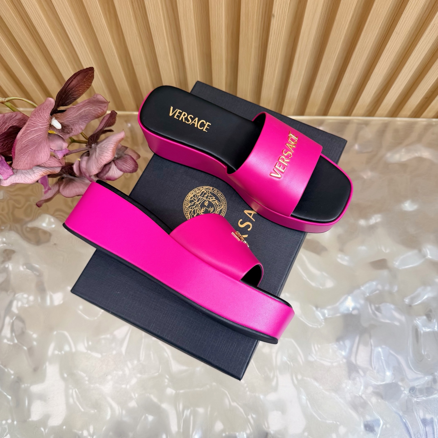 Versace Platform Leather Slides