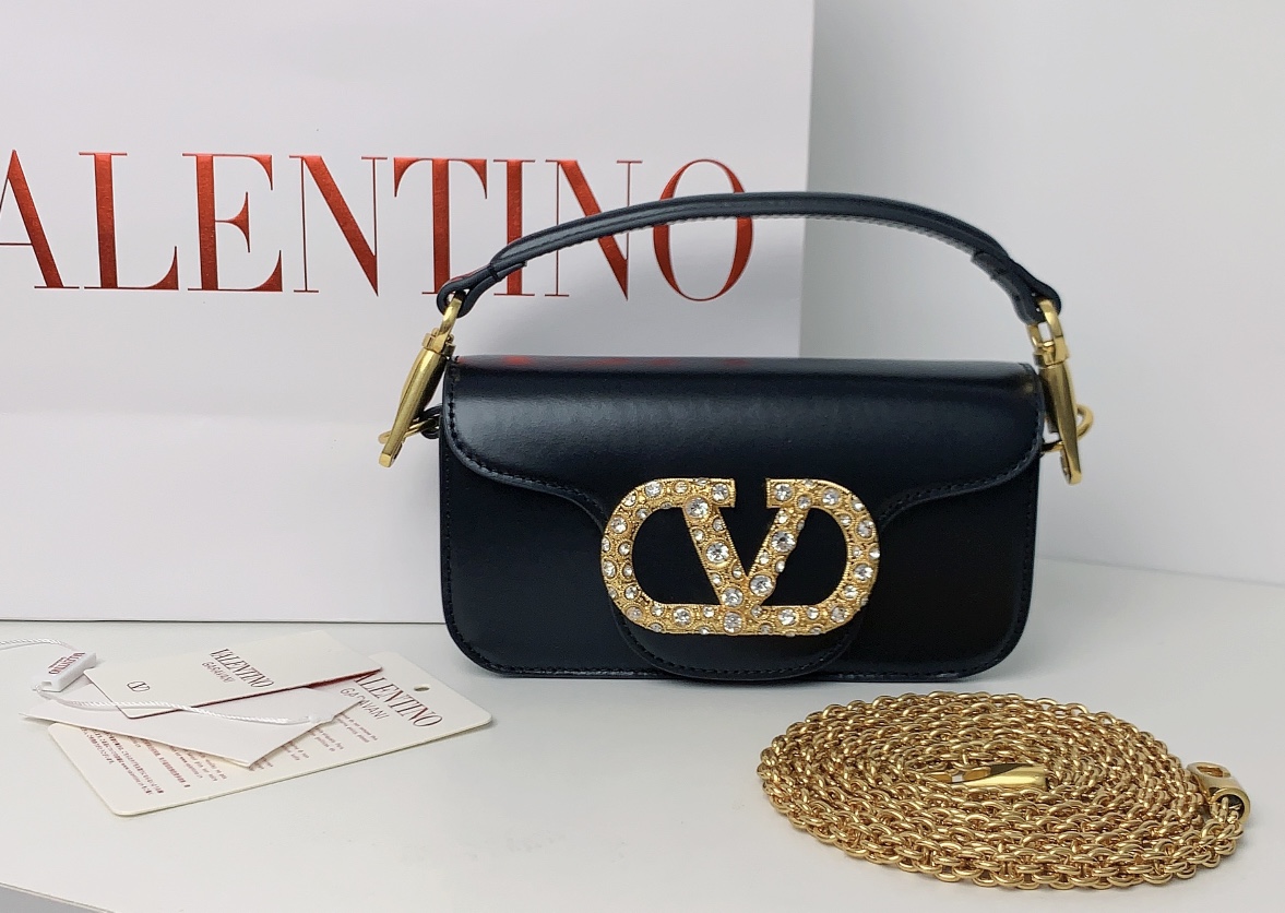 Valentino Small Garavani Loco Bag in Calfskin and crystals-Black