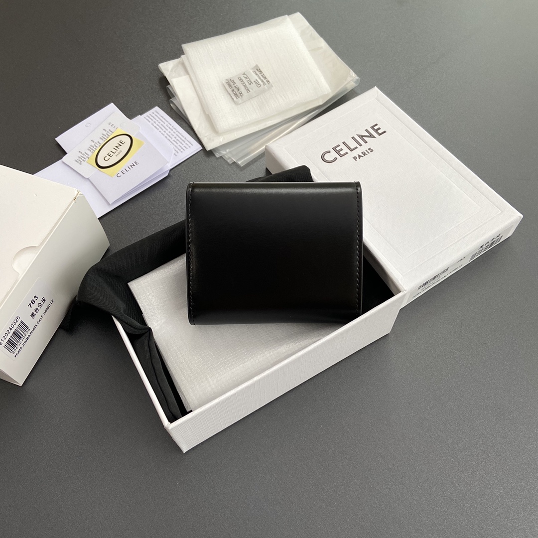 Celine Black Triomphe Compact Wallet