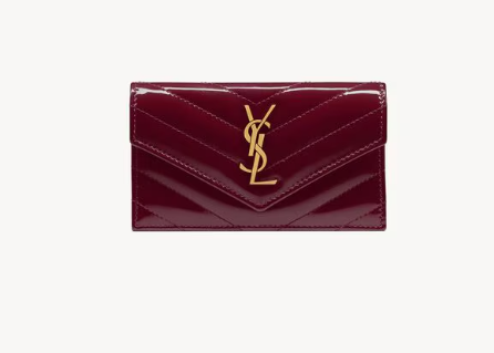 Saint Laurent Rouge Cabernet Cassandre Card Case in Patent Leather