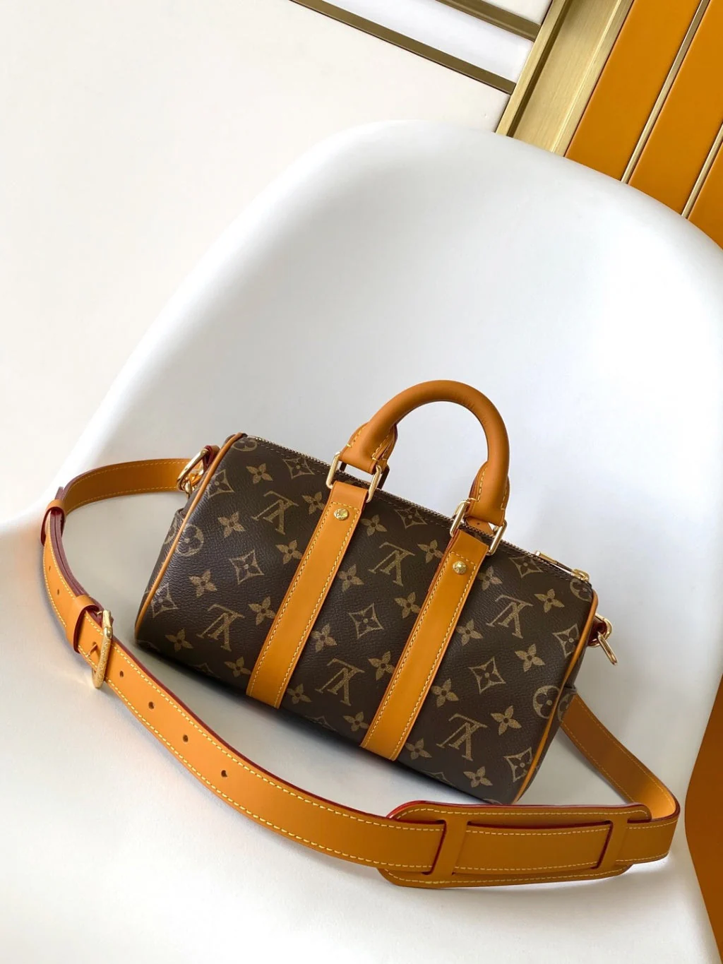 Louis Vuitton LV M14026 Keepall Bandoulière Cargo 25 Brown Monogram Caflskin GHW