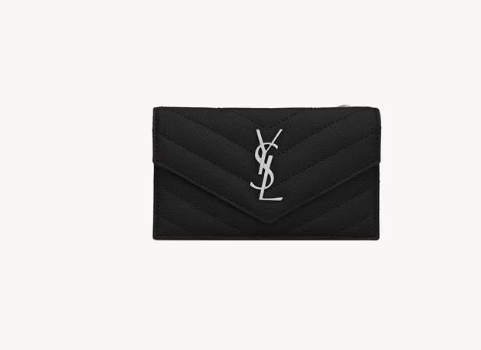 Saint Laurent Black Cassandre Card Case in grained leather