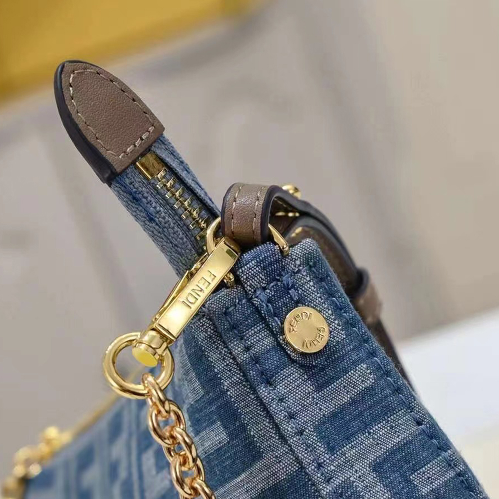 Fendi Baguette Light blue FF chain denim clutch bag