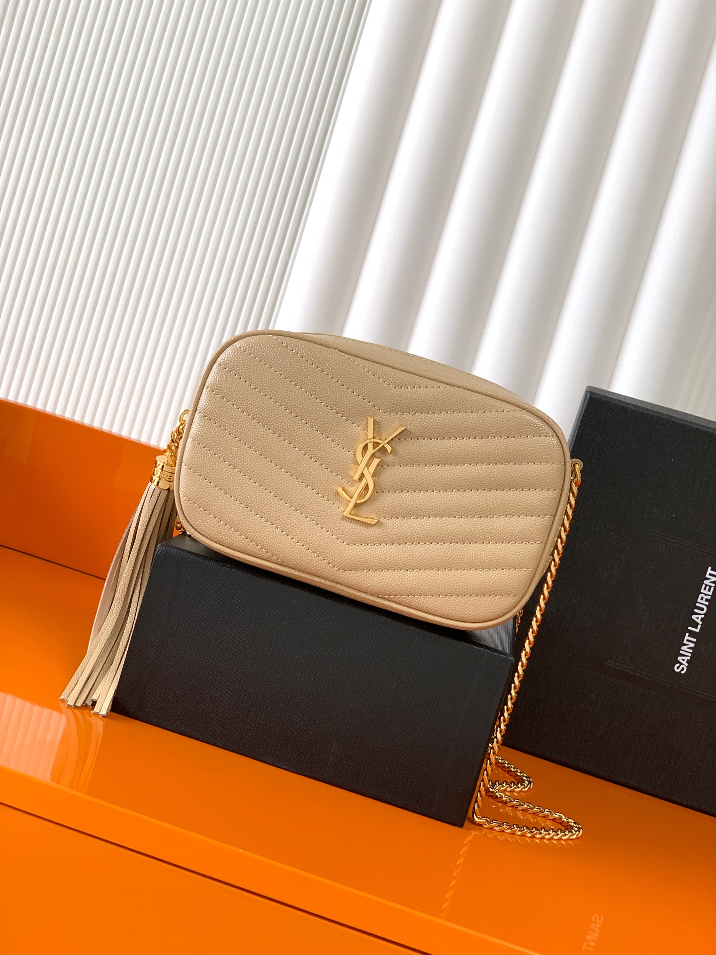 YSL Saint Laurent Lou Mini Bag in Quilted leather-Beige