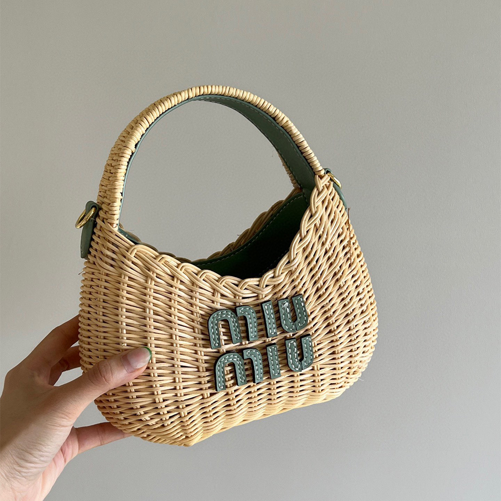 MIU MIU Hobo Woven Wicker Shoulder Bag Crossbody Bag