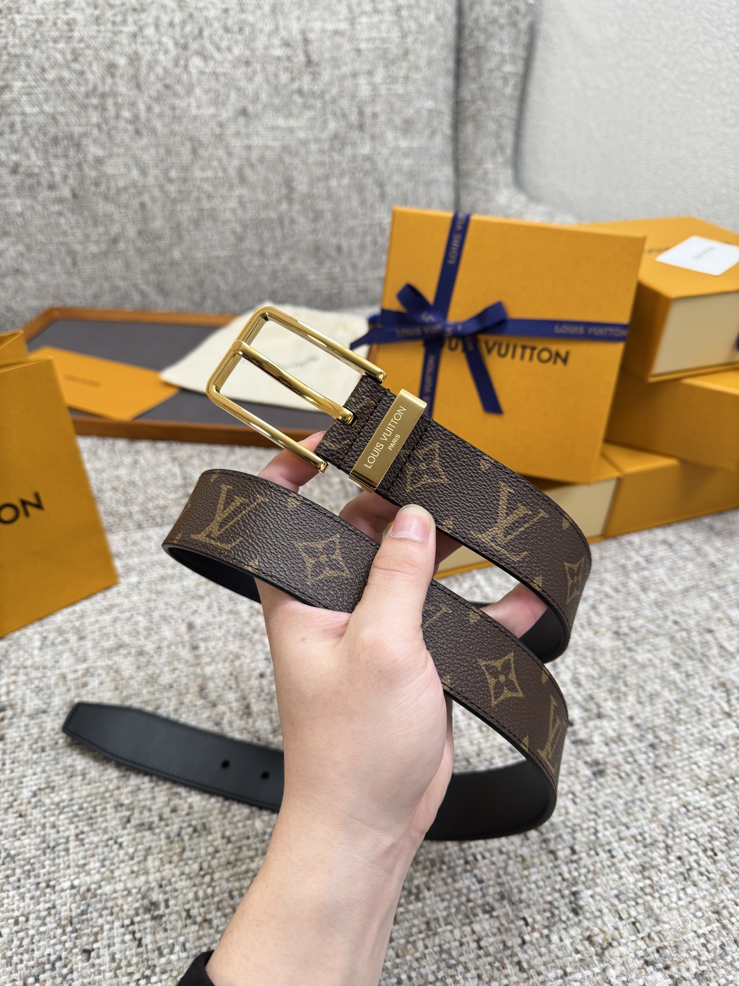 LV Monogram Canvas and leather Belt 3.5cm