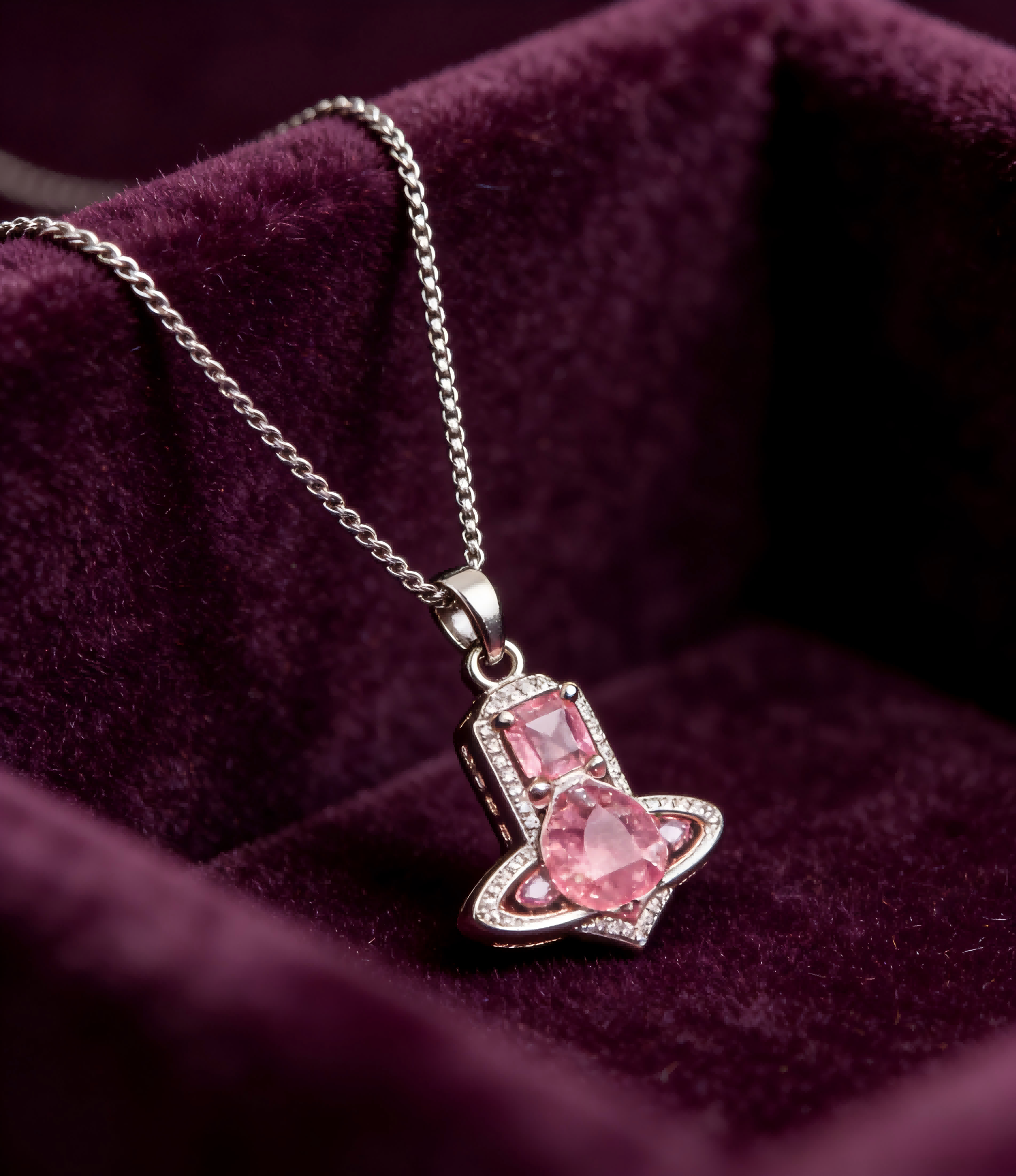 2026 New Vivienne Westwood Style Pink Heart Saturn Pendant Necklace - Dainty Silver Tone Rhinestone Celestial Jewelry for Women