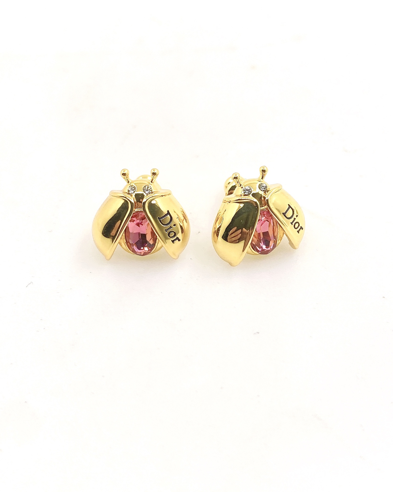 Dior ladybug Stud Earrings with Pink Crystals