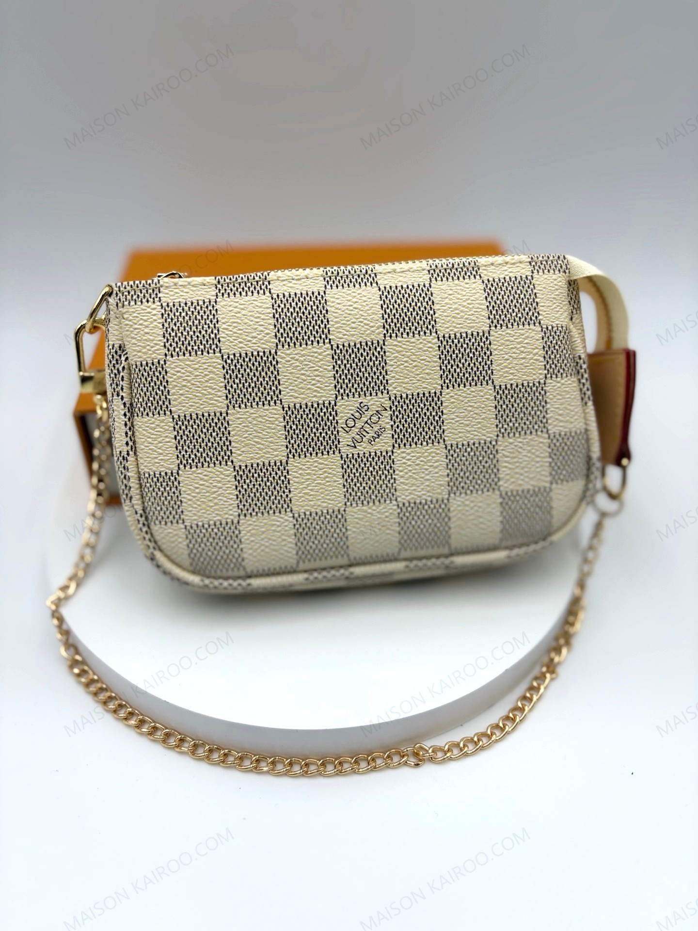 Louis Vuitton LV Mini Pochette Accessoires Damier Azur Canvas Gold Chain Mini Pouch Bag - KAIROO