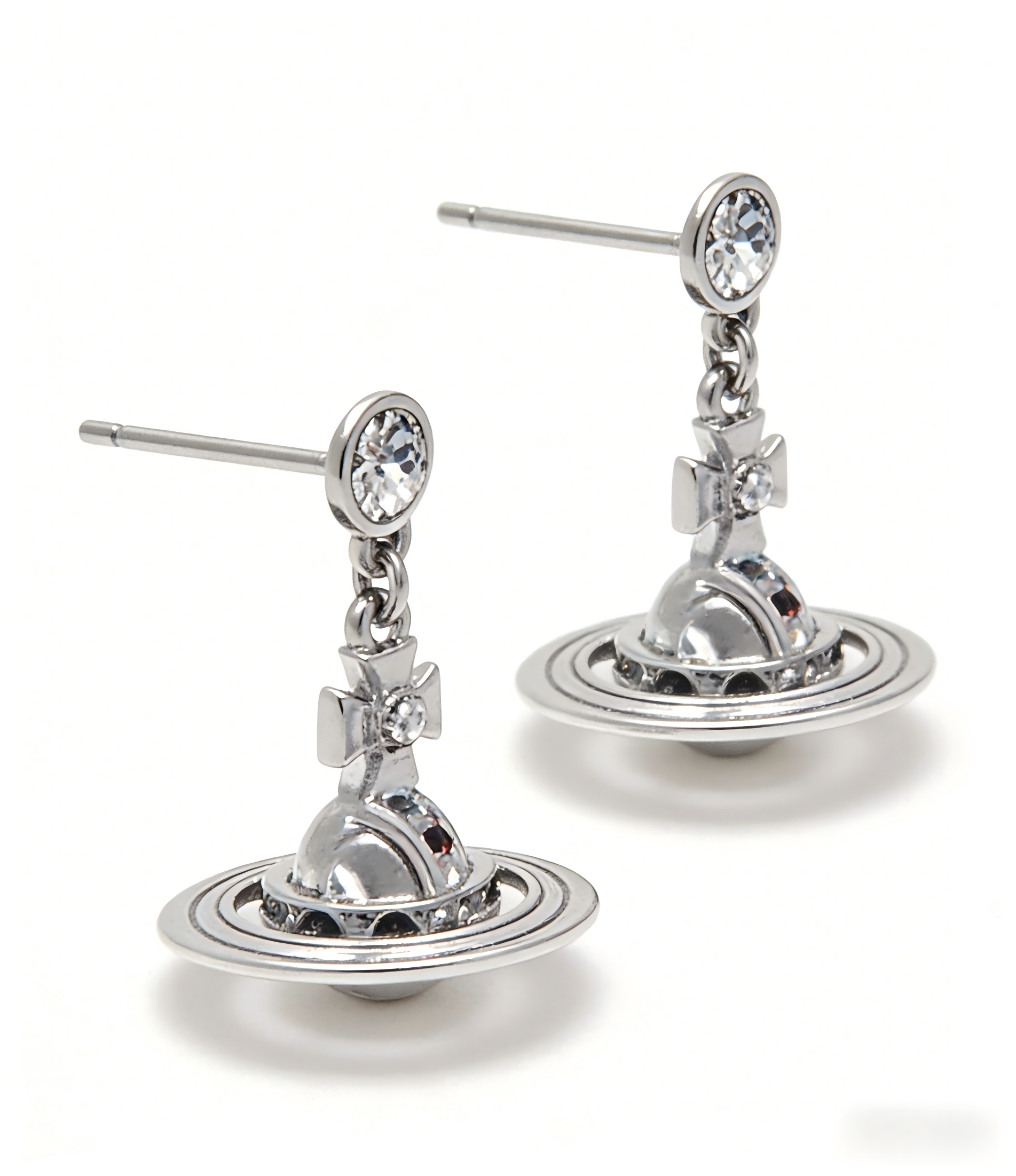 2026 New Vivienne Westwood Style Silver Saturn Drop Earrings - Multicolor Crystal Orbital Dangle Earrings for Women