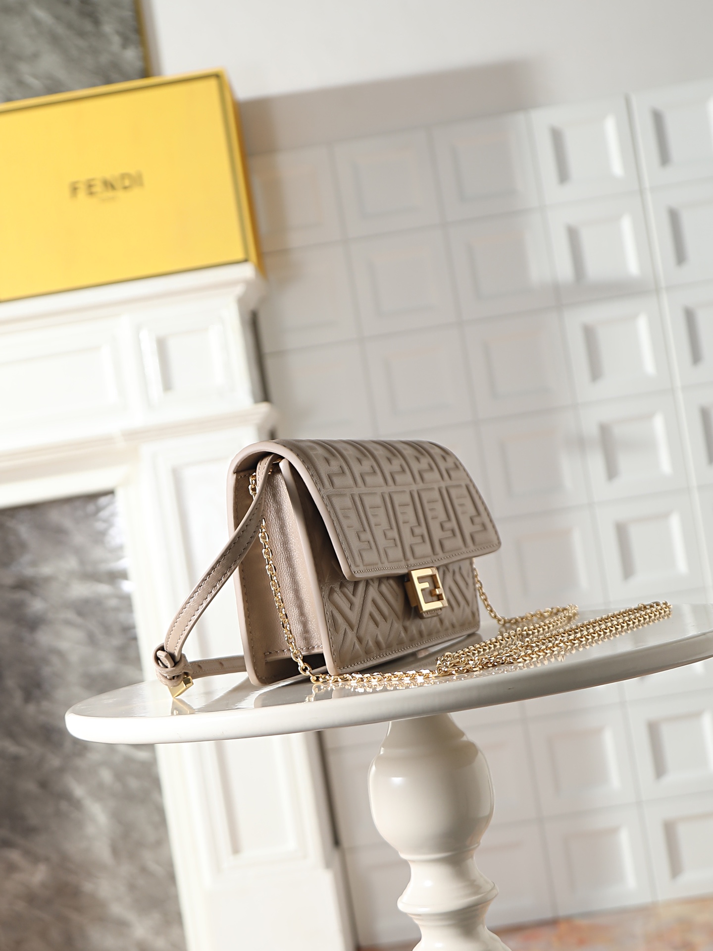 Fendi Chain Mini Bag-Light Grey
