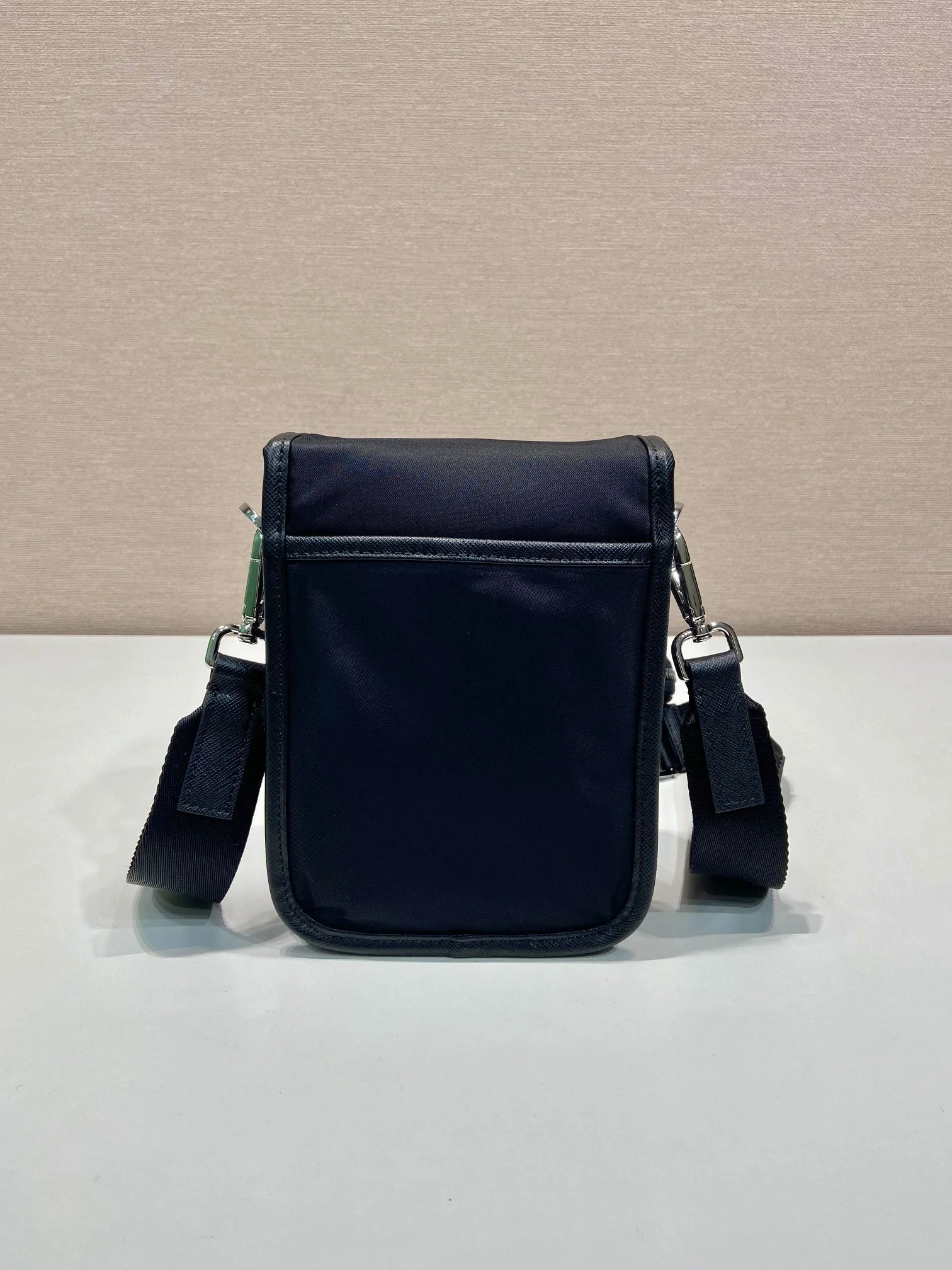 Prada PHONE BAG 19 IN BLACK RE-NYLON AND SAFFIANO LEATHER TRIM