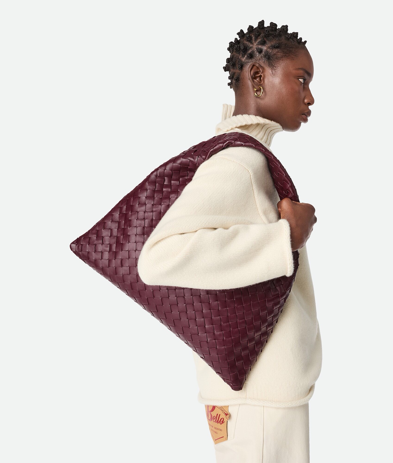Bottega Veneta Small Hop Hobo Bag in Burgundy Intrecciato leather