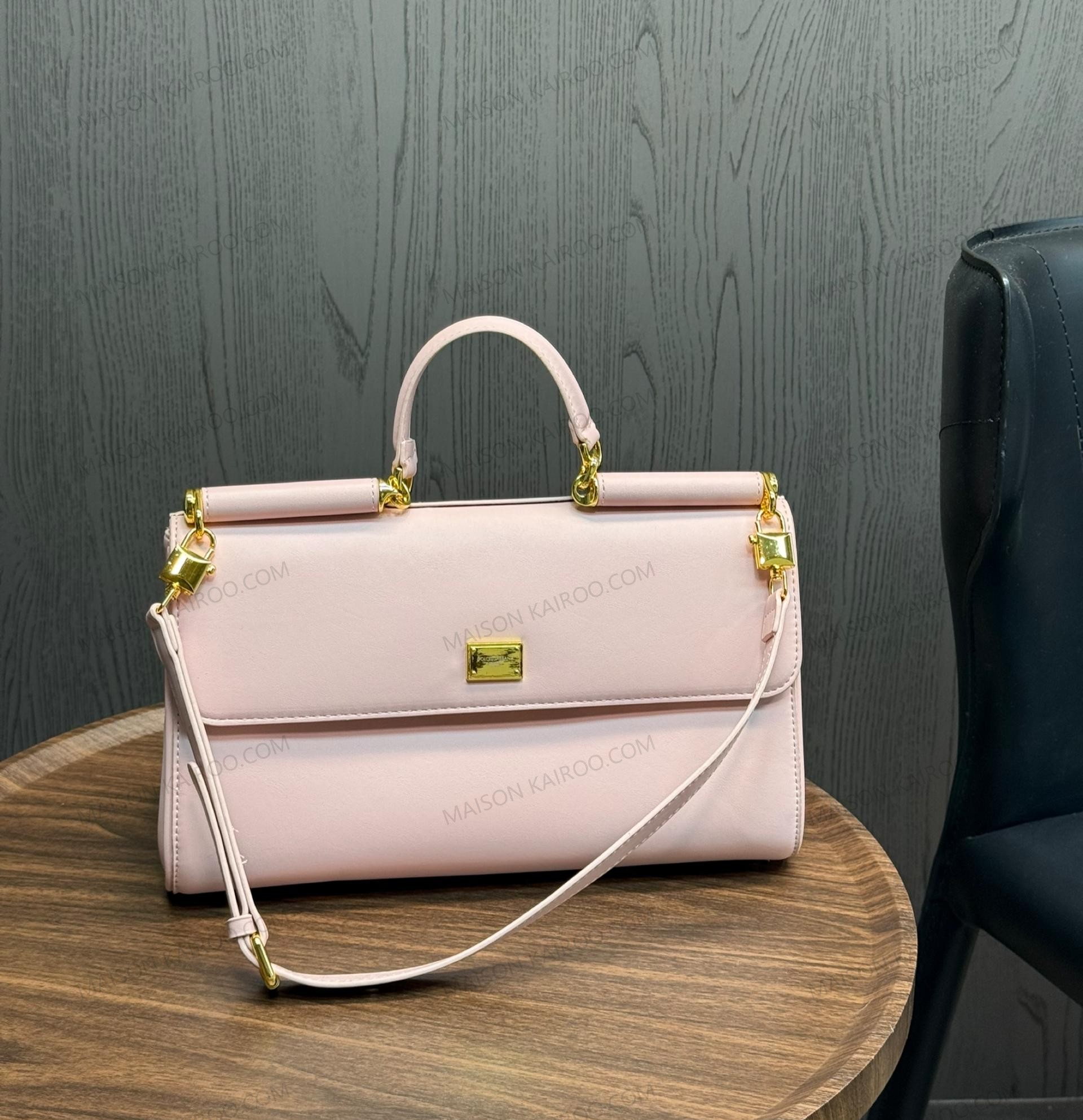 DOLCE & GABBAN DG East West Sicily Medium Smooth Leather Gold Logo Plate Top Handle Bag - KAIROO