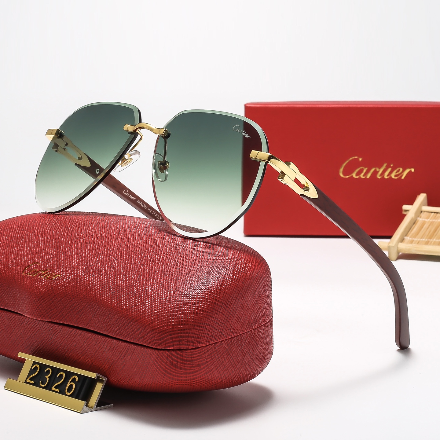 Cartier C Décor Wood Rimless Aviator Sunglasses Top quality - KAIROO