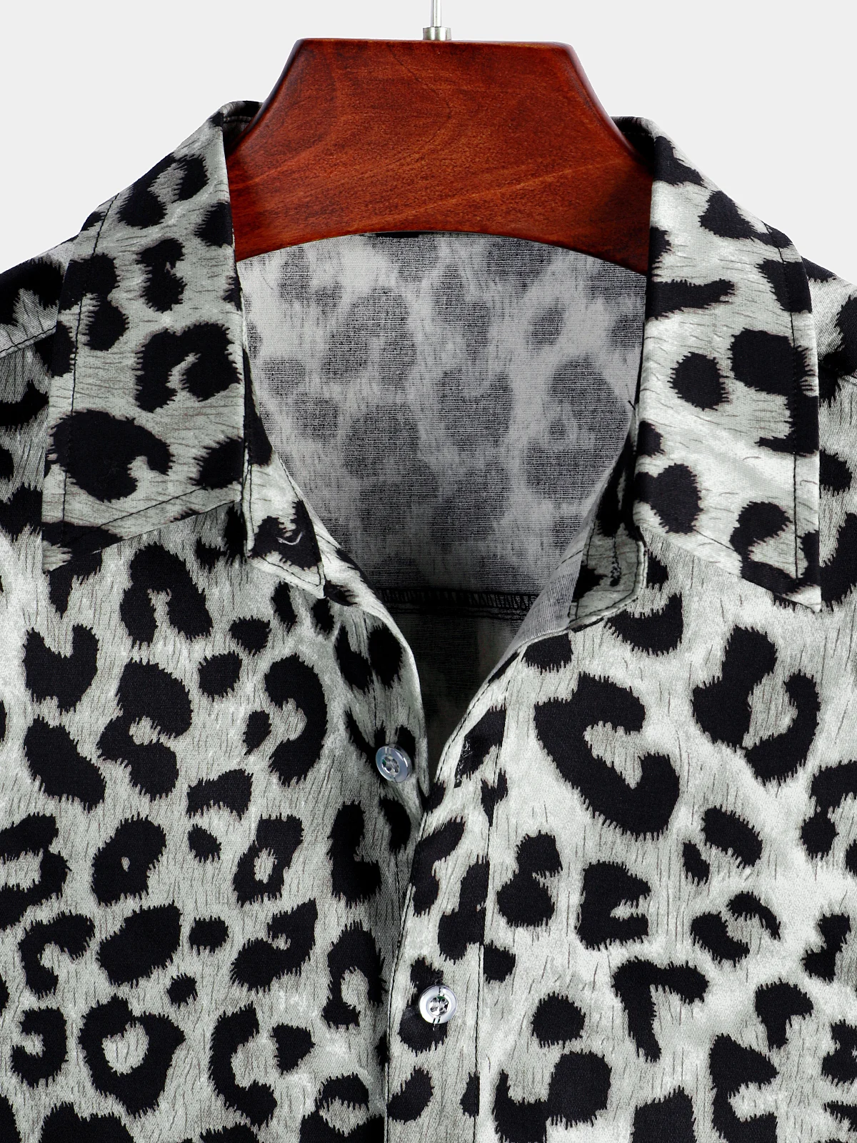Men's White Leopard Cheetah Animal Print Rock Cotton Casual Short Sleeve Shirt