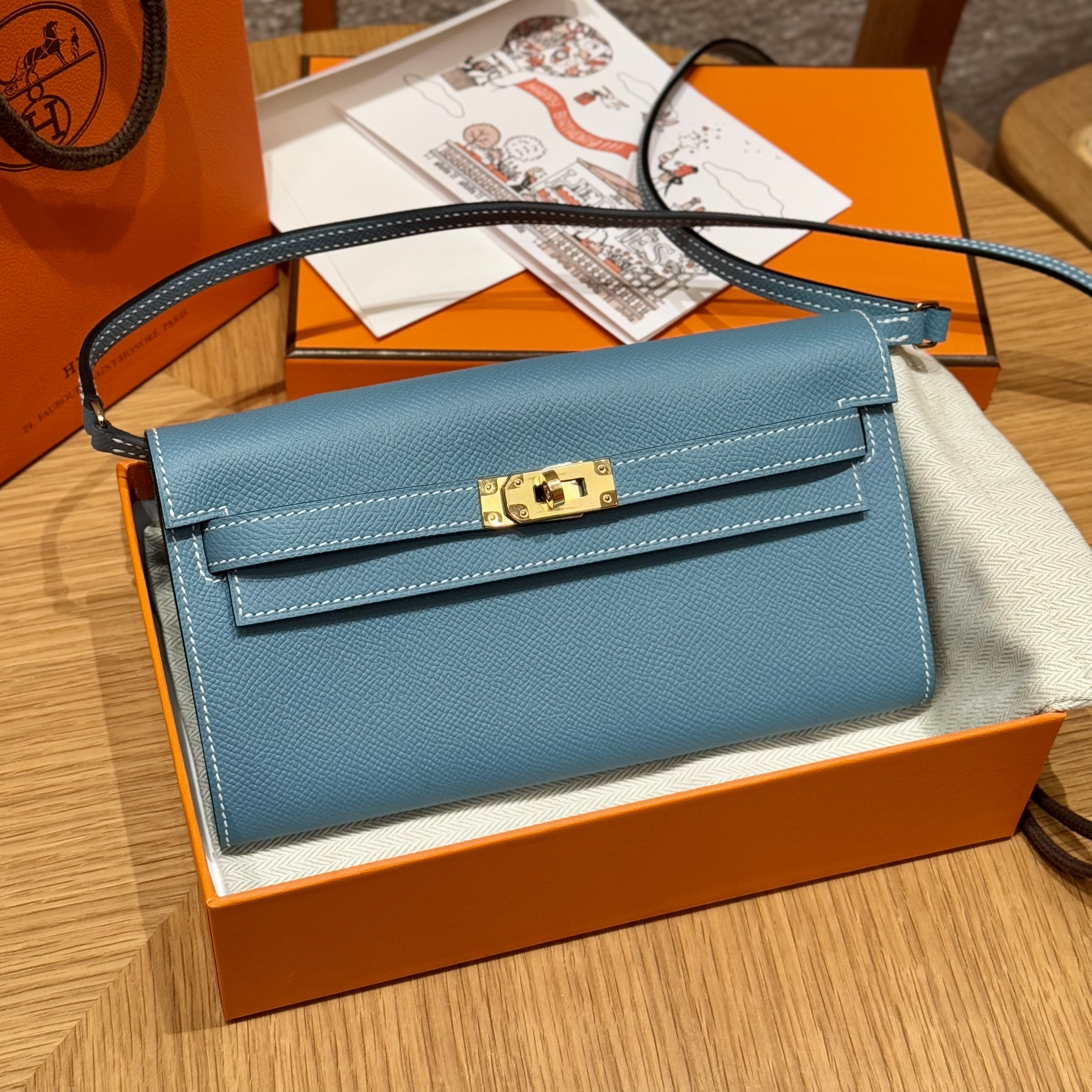 Hermes Blue jean Epsom Kelly-To-Go Wallet