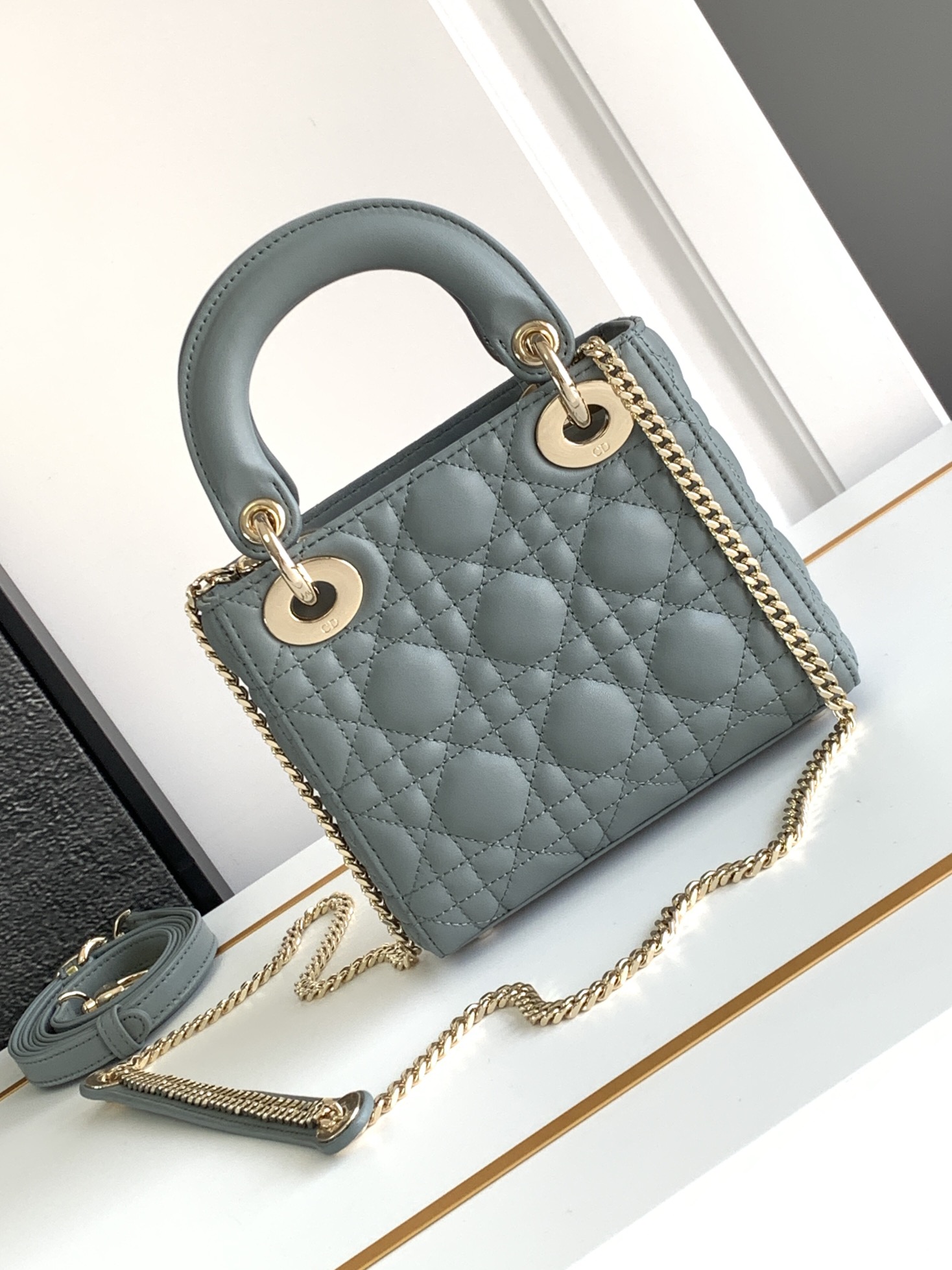 Mini Lady Dior Bag in Stone Grey Cannage Lambskin