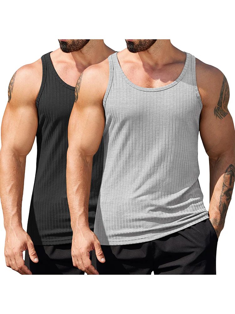 Gym Muscle 2 Packs Ribbed Knit Tank Top (US Only)