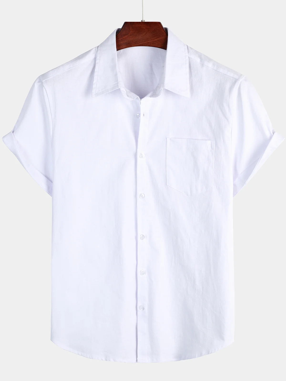 Men's Solid Color Cotton Linen Short Sleeve Shirt