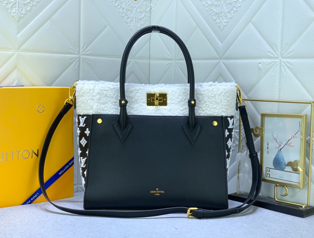 Louis Vuitton LV cowhide and wool leather patchwork tote bag