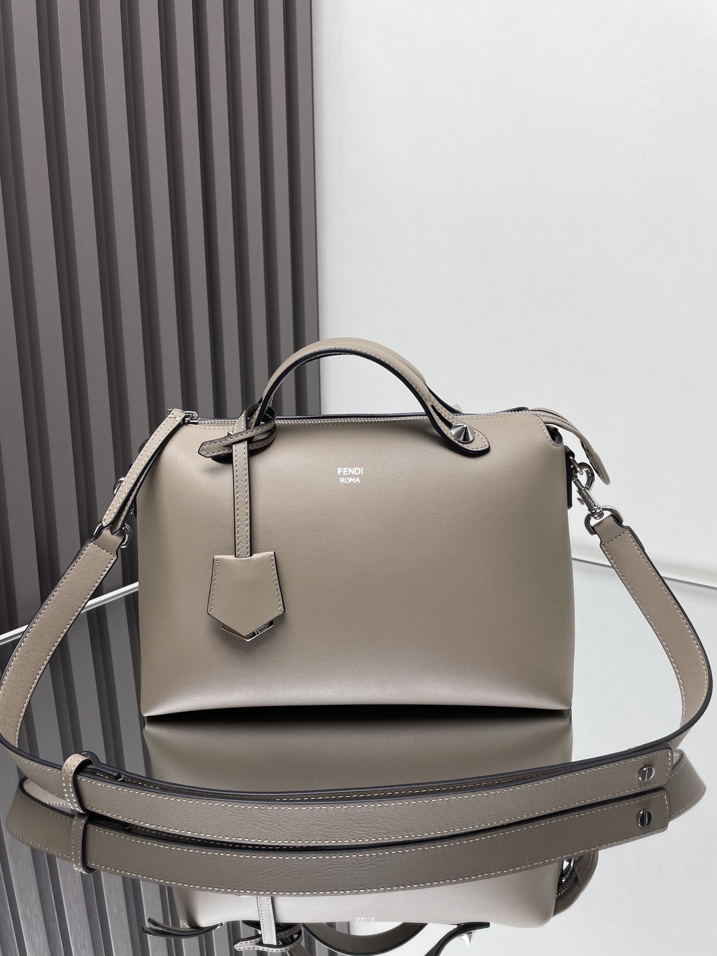 Fendi By The Way Medium Boston Bag in Grey Leather