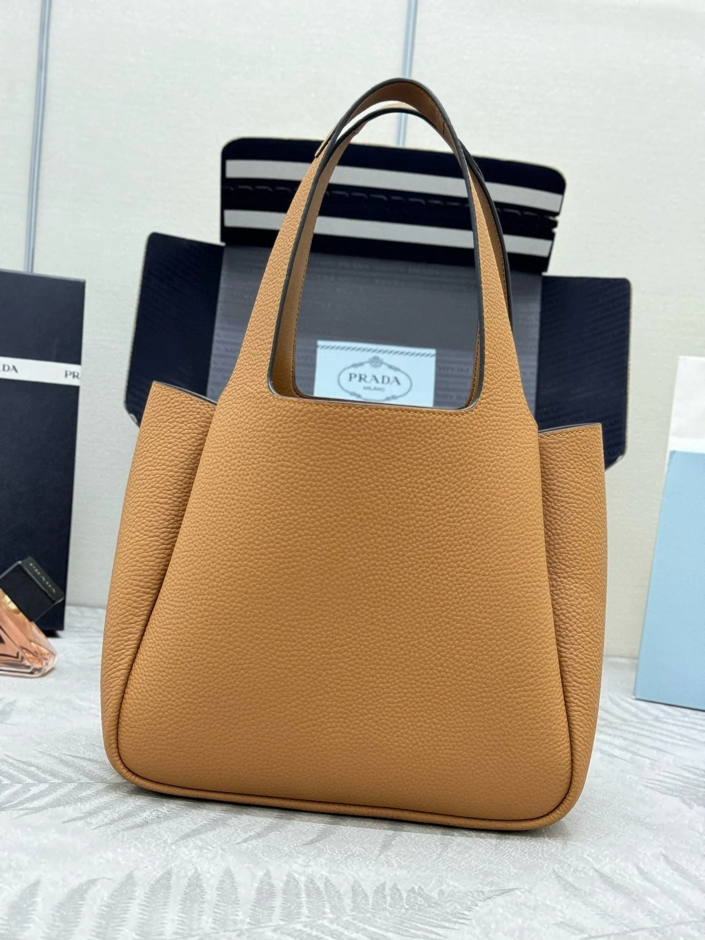 Prada Medium Leather Tote Bag Caramel Calfskin