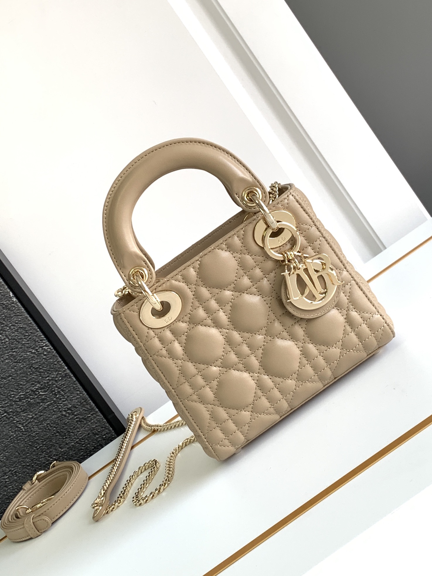 Mini Lady Dior Bag in Dark beige Cannage Lambskin
