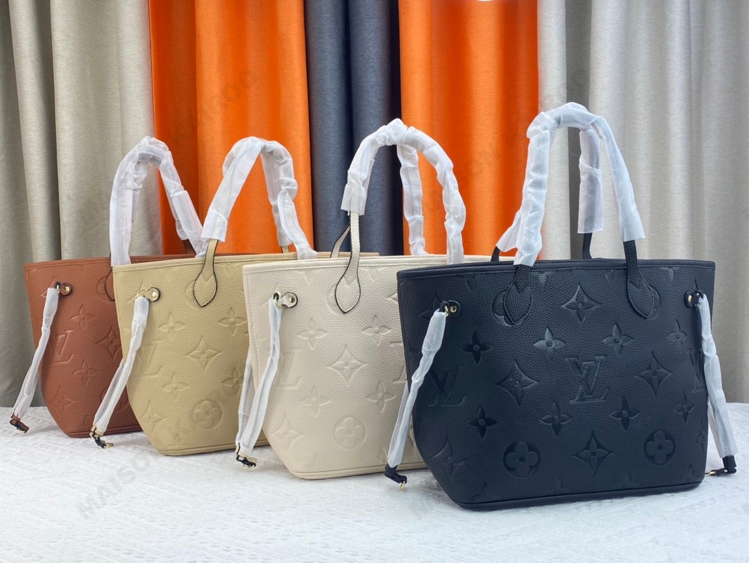 Louis Vuitton LV Neverfull MM Tone Oversize Embossed Monogram Leather Tote Top Handle Bag With Pouch - KAIROO