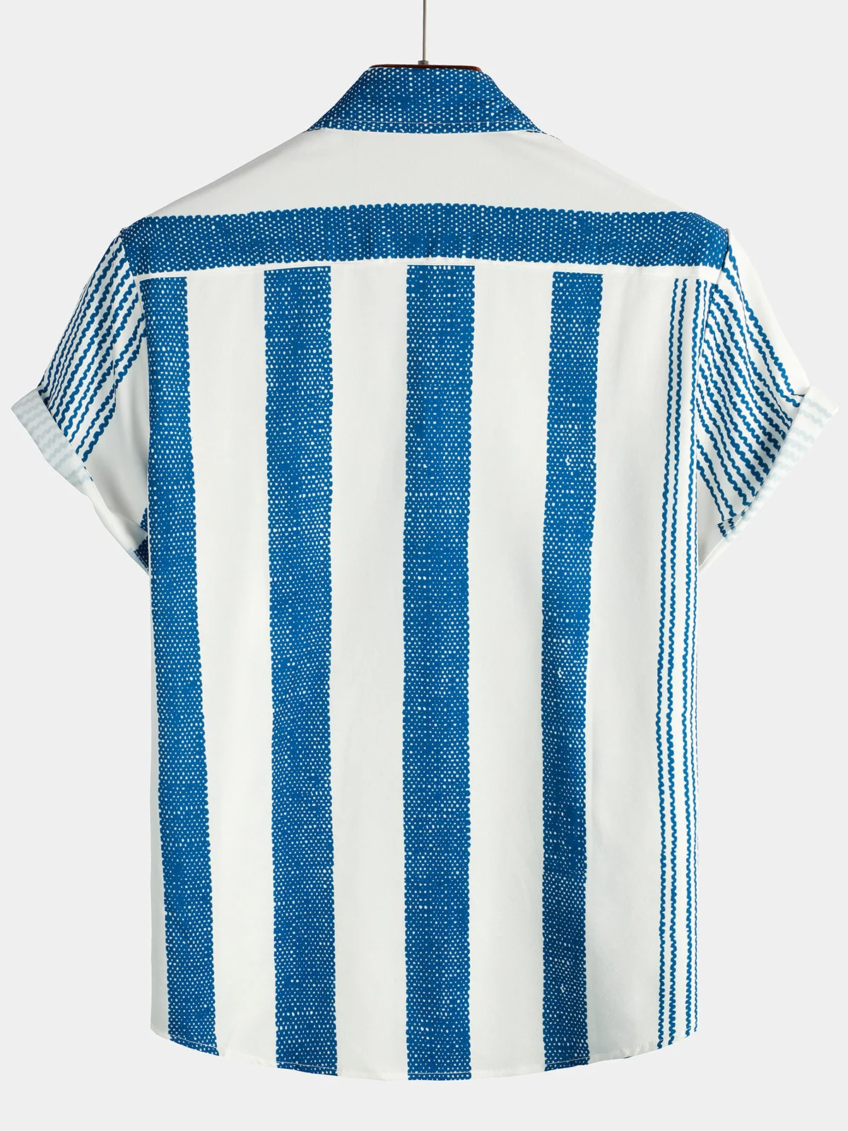 Men's Vintage Blue Vertical Stripe Casual Short Sleeve Shirt