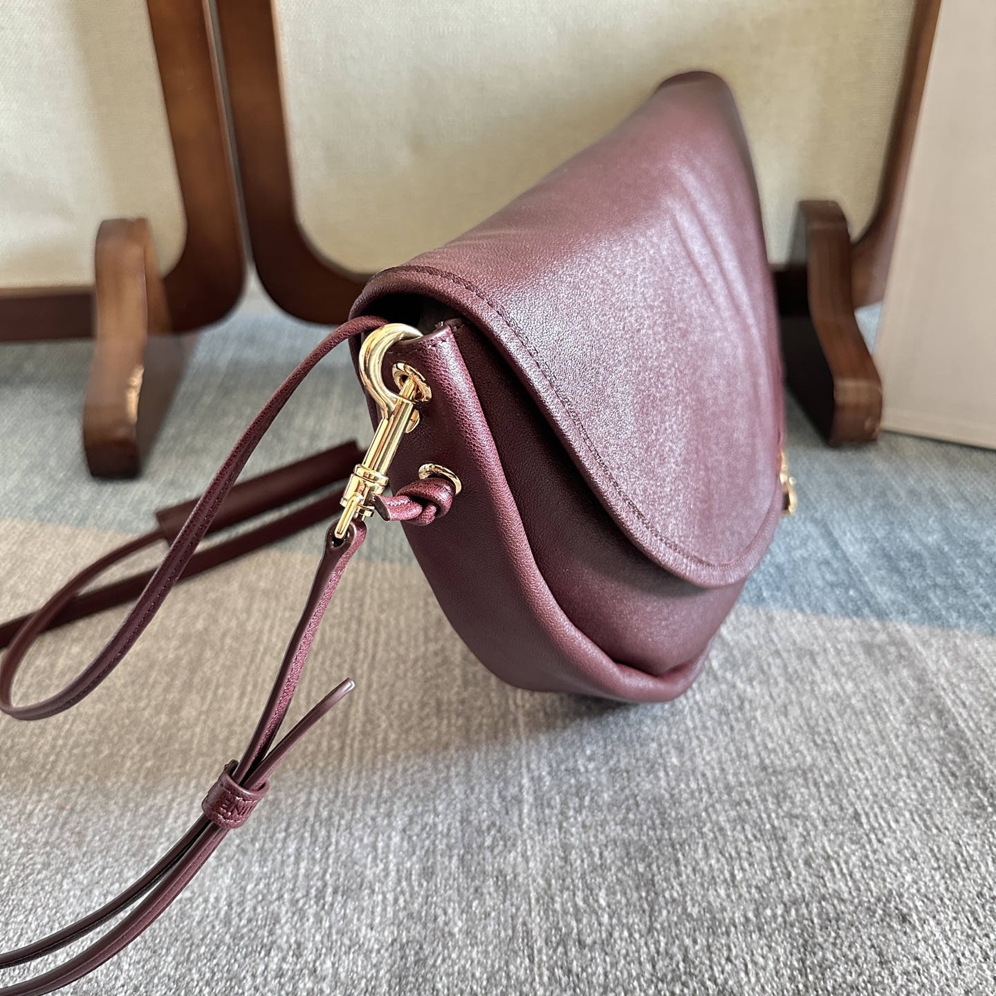 Celine Large Halfmoon Soft Triomphe Bag in Supple Lambskin-Burduny
