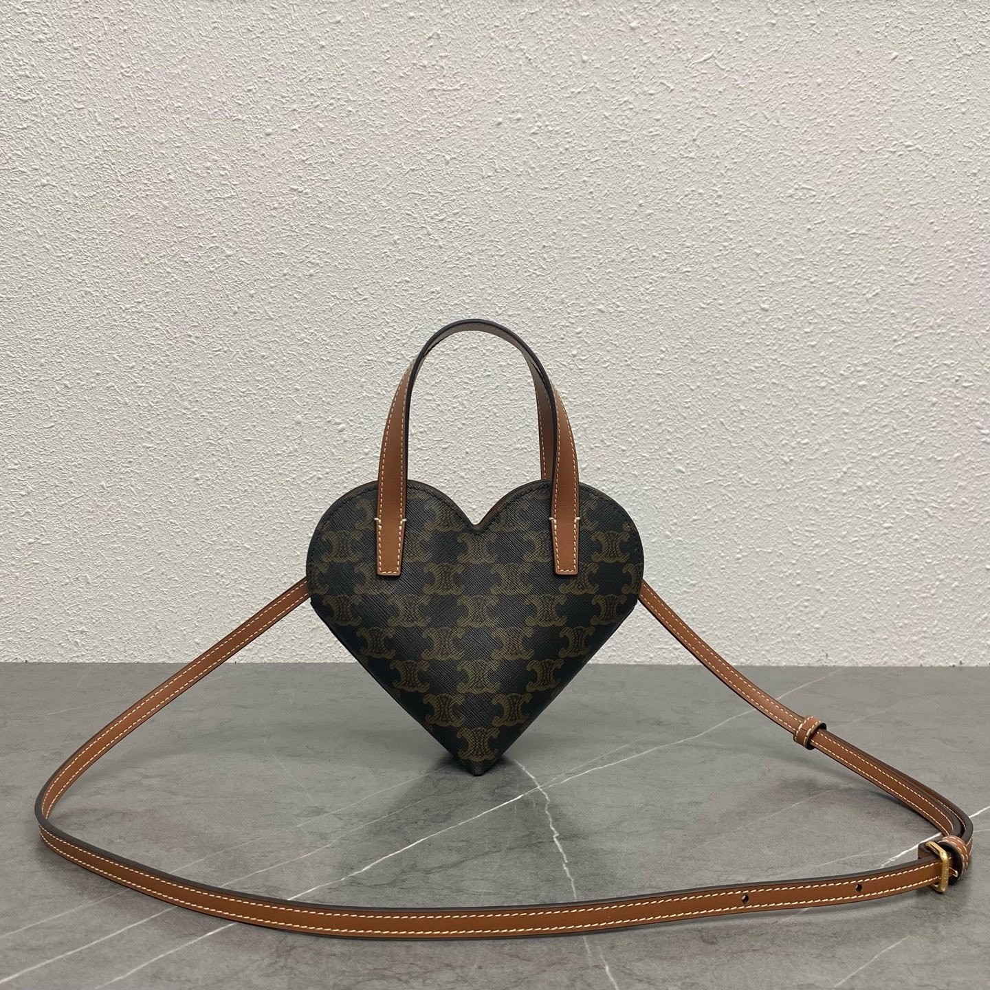 Celine Tan Triomphe Monogram Canvas Heart Coeur Handle Crossbody Bag - KAIROO