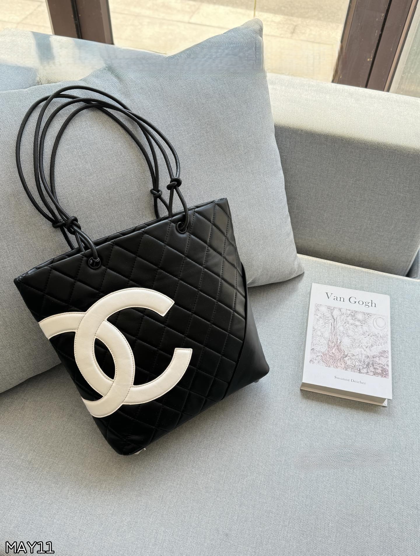 Chanel Cambon Ligne Diamond Quilted Leather Embossed Logo Knotted Leather Handle Tote Bag - KAIROO