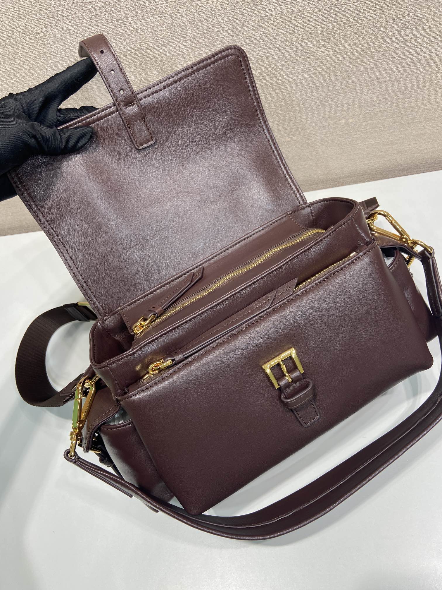 Prada PRA Shoulder Bag Dark Brown Sheepskin 341138