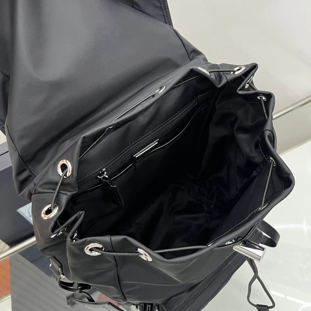 Prada BACKPACK 45 IN BLACK RE-NYLON AND SAFFIANO LEATHER TRIM