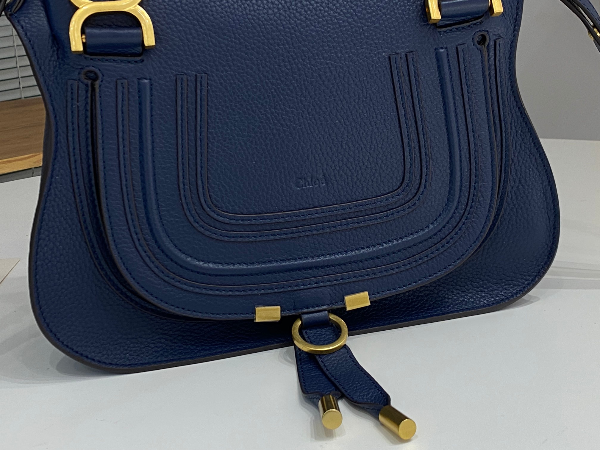 Chloe Small Marcie Bag in Grained Leather-Navy Blue