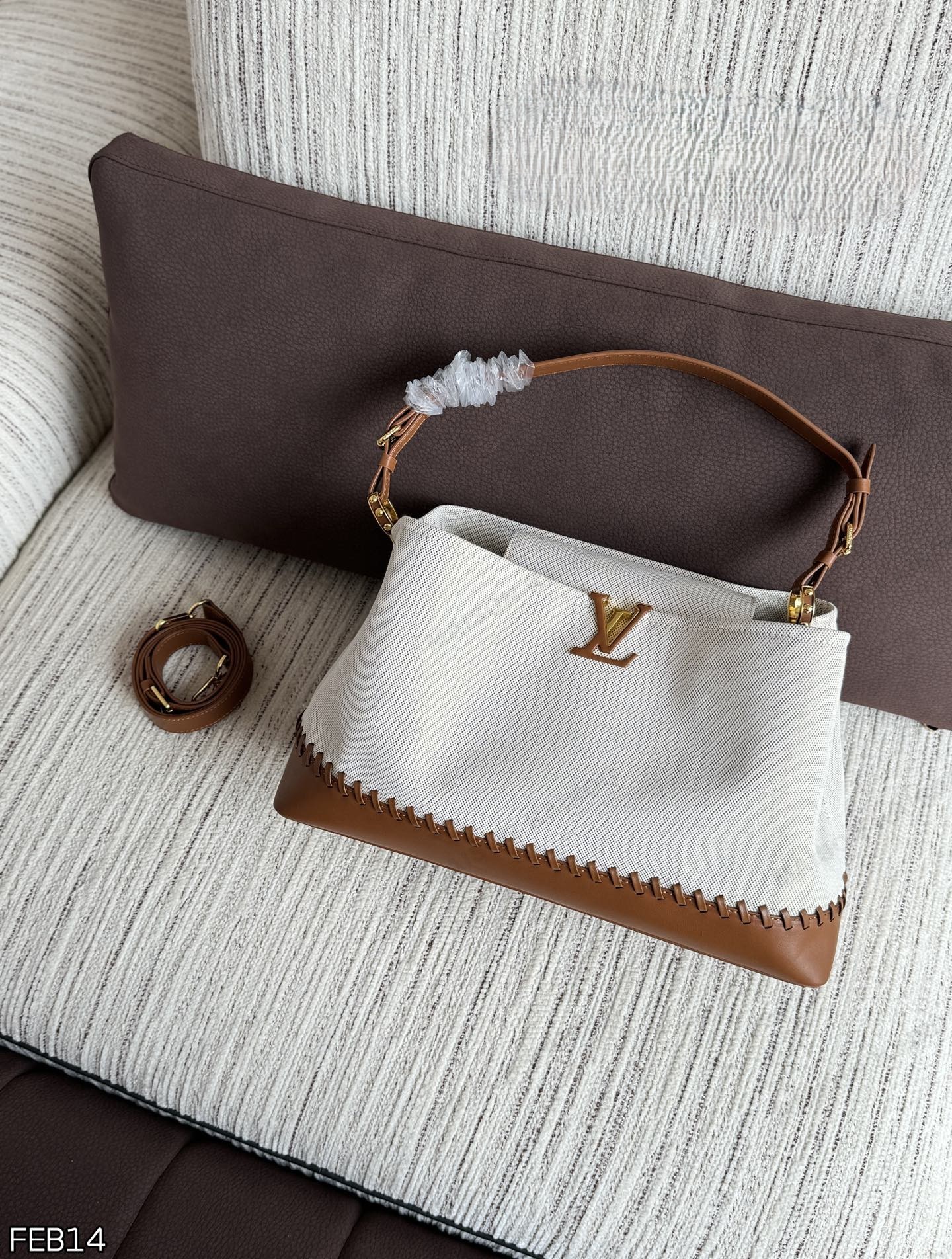 Louis Vuitton LV Capucines Weekender Beige Brown Braided Trim Canvas Stitch Hobo Tote Top Handle Bag - KAIROO