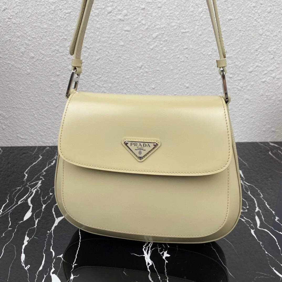 Prada CLEO 24 BEIGE BRUSHED LEATHER SHOULDER BAG
