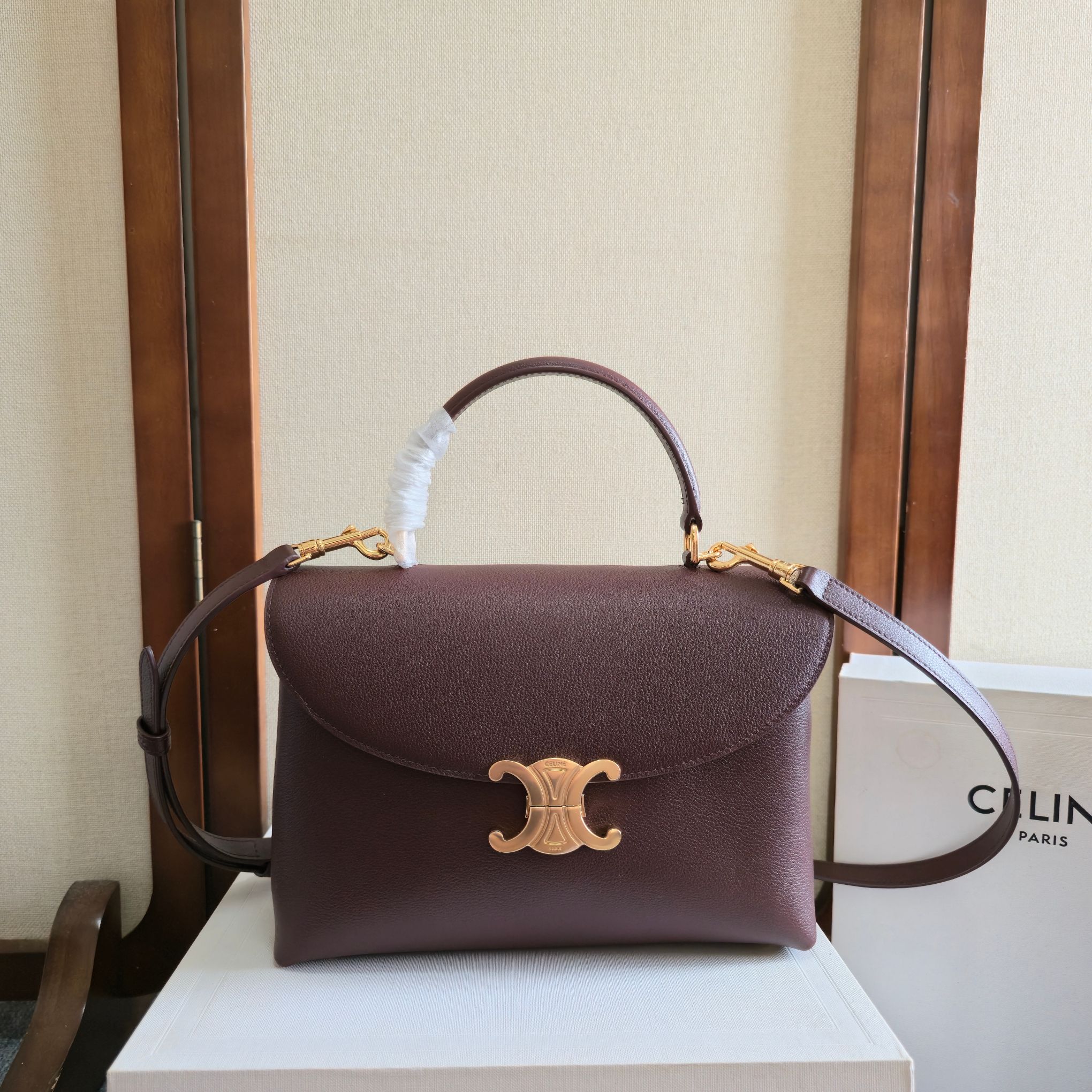 Celine Medium Nino Bag in Supple Grained Calfskin-Chestnut