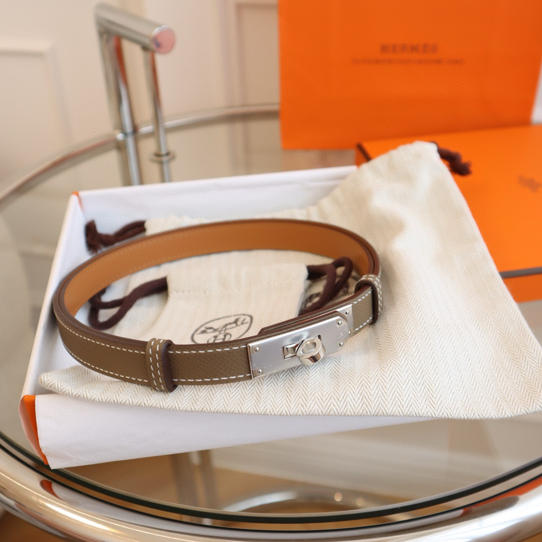 Hermes Etoupe Kelly Mini leather Belt 18mm
