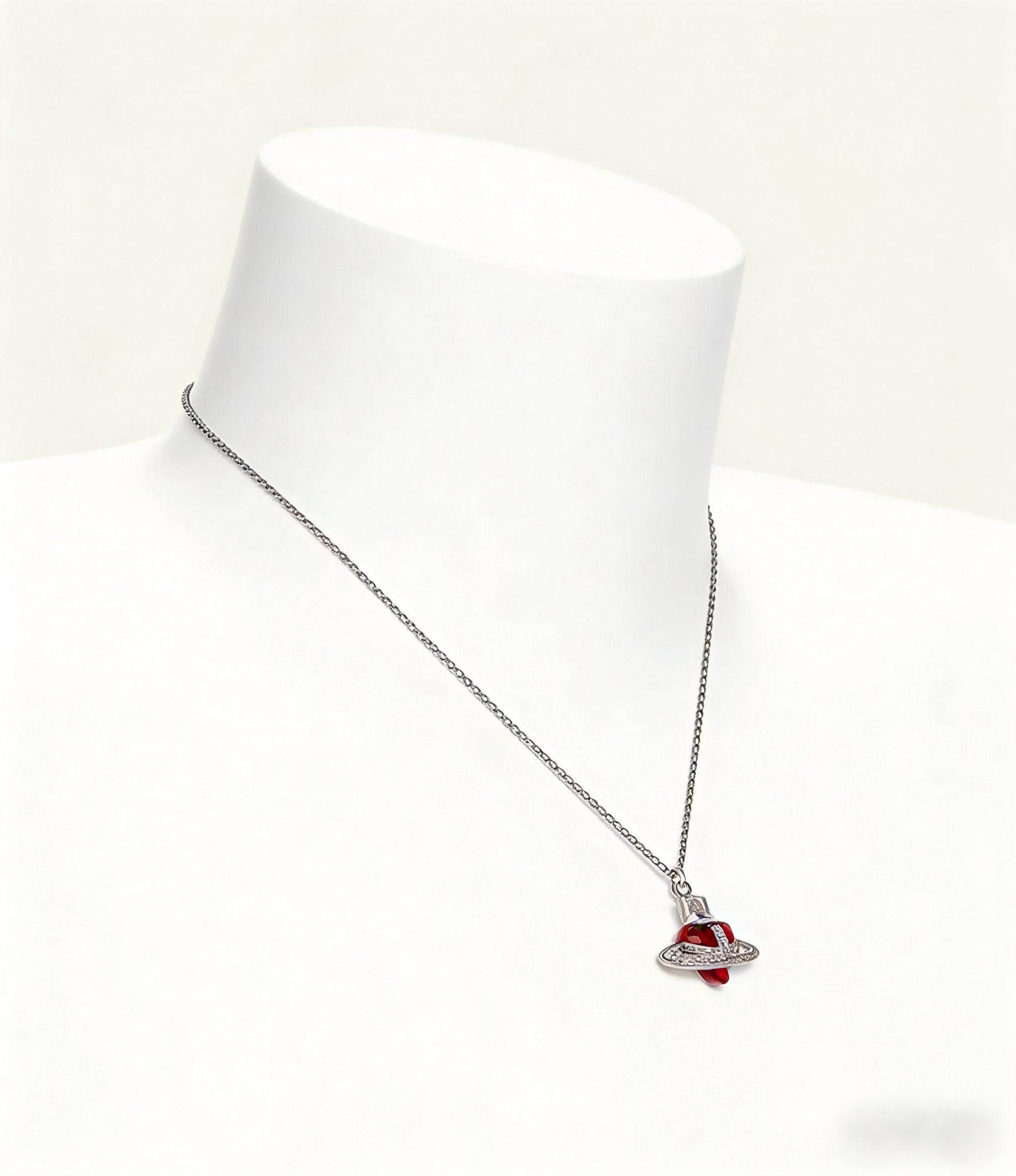 2026 New Vivienne Westwood Style Red Heart Saturn Pendant Necklace - Sparkling Rhinestone Celestial Jewelry for Women