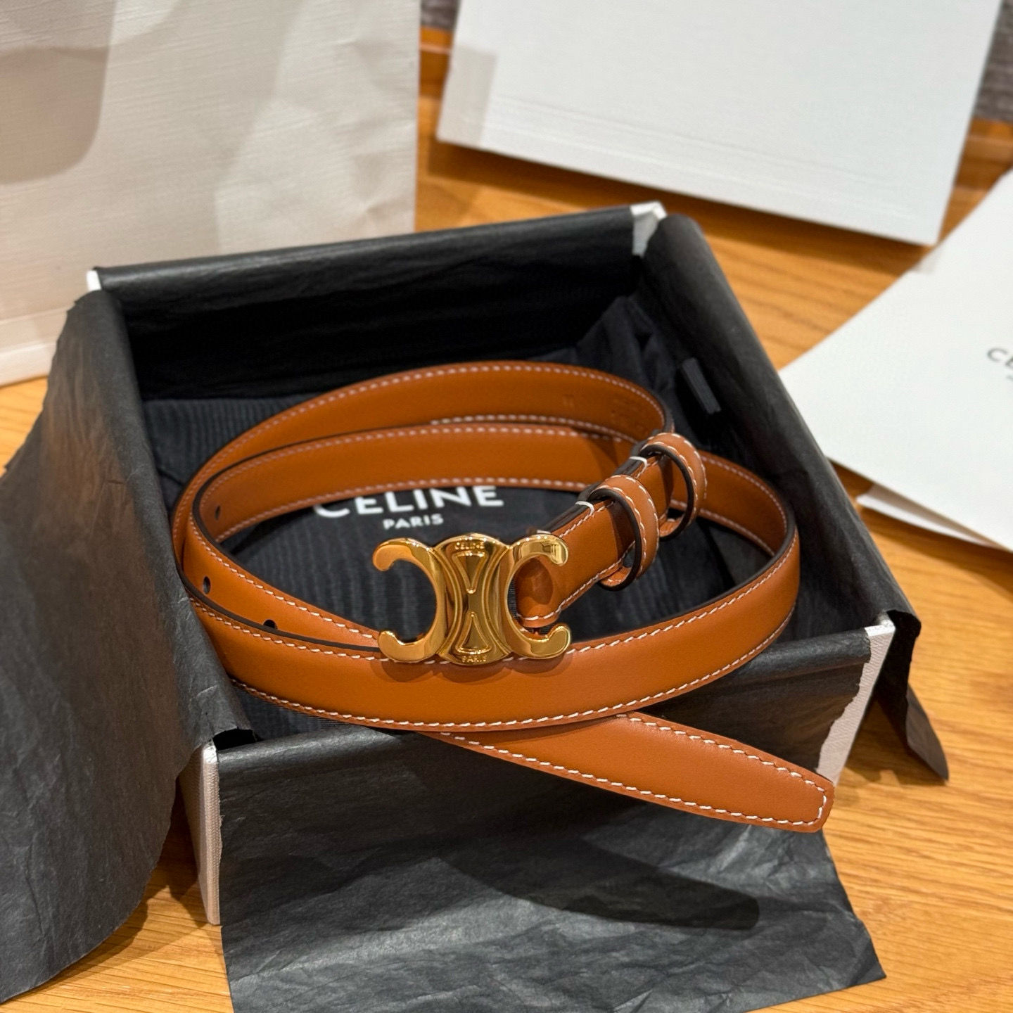 Celine Triomphe Leather Belt 2.5cm
